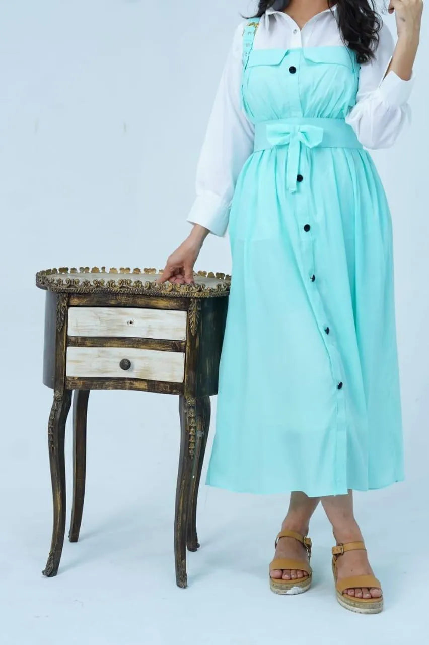 Stylish Linen Dress & Blouse Set - 2 Pcs Women's Stitched Fashion