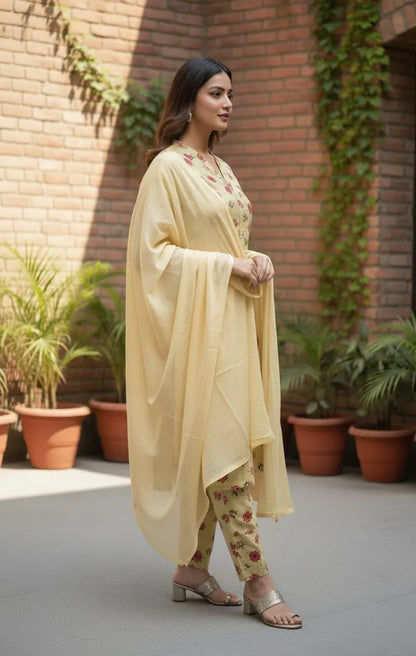 Stylish Women's Stitched Khaddar Suit - 3 Pcs in Vibrant Yellow with Printed Design