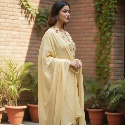 Stylish Women's Stitched Khaddar Suit - 3 Pcs in Vibrant Yellow with Printed Design