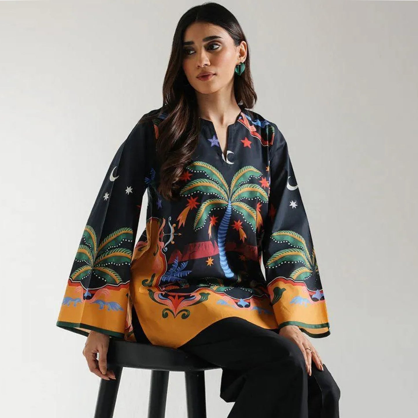 1 Pc Women's Stitched Lawn Digital Print Top