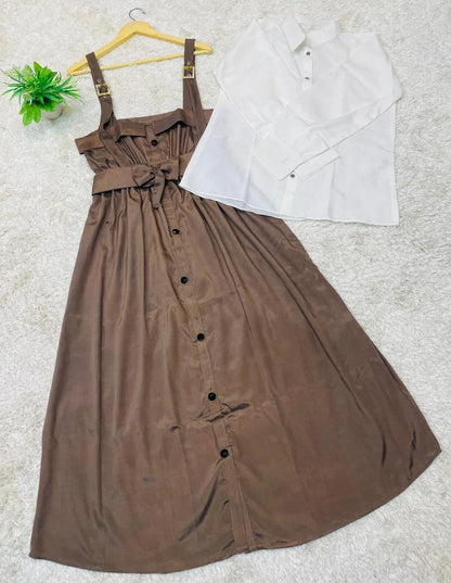 Stylish Linen Dress & Blouse Set - 2 Pcs Women's Stitched Fashion