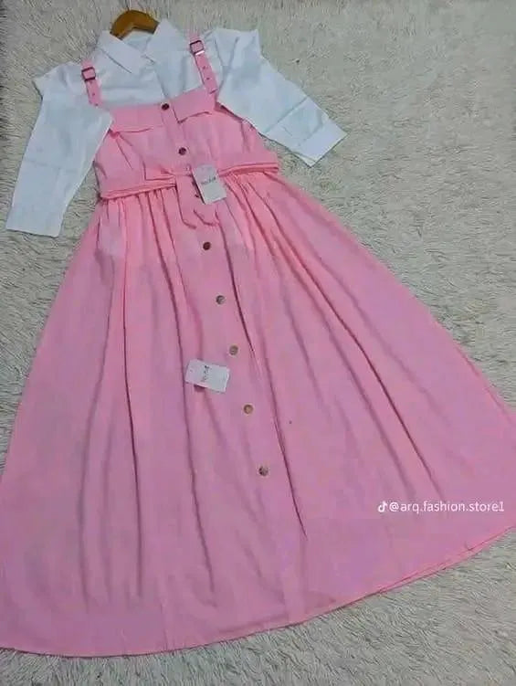 Stylish Linen Dress & Blouse Set - 2 Pcs Women's Stitched Fashion