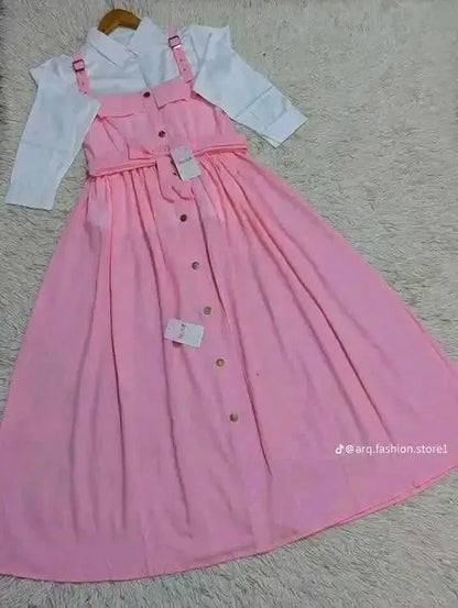 Stylish Linen Dress & Blouse Set - 2 Pcs Women's Stitched Fashion