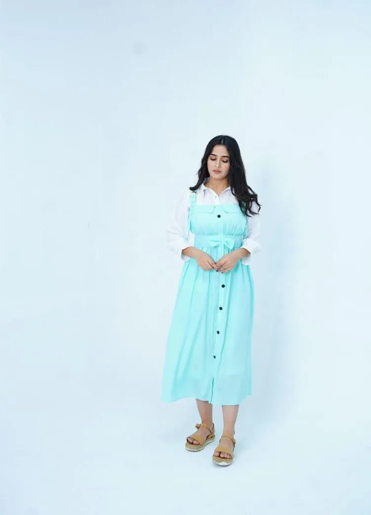 Stylish Linen Dress & Blouse Set - 2 Pcs Women's Stitched Fashion