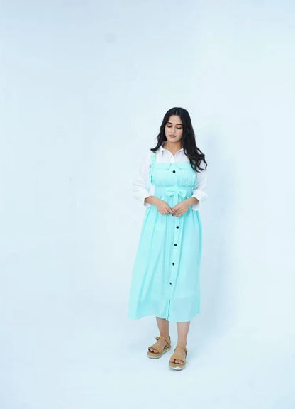 Stylish Linen Dress & Blouse Set - 2 Pcs Women's Stitched Fashion