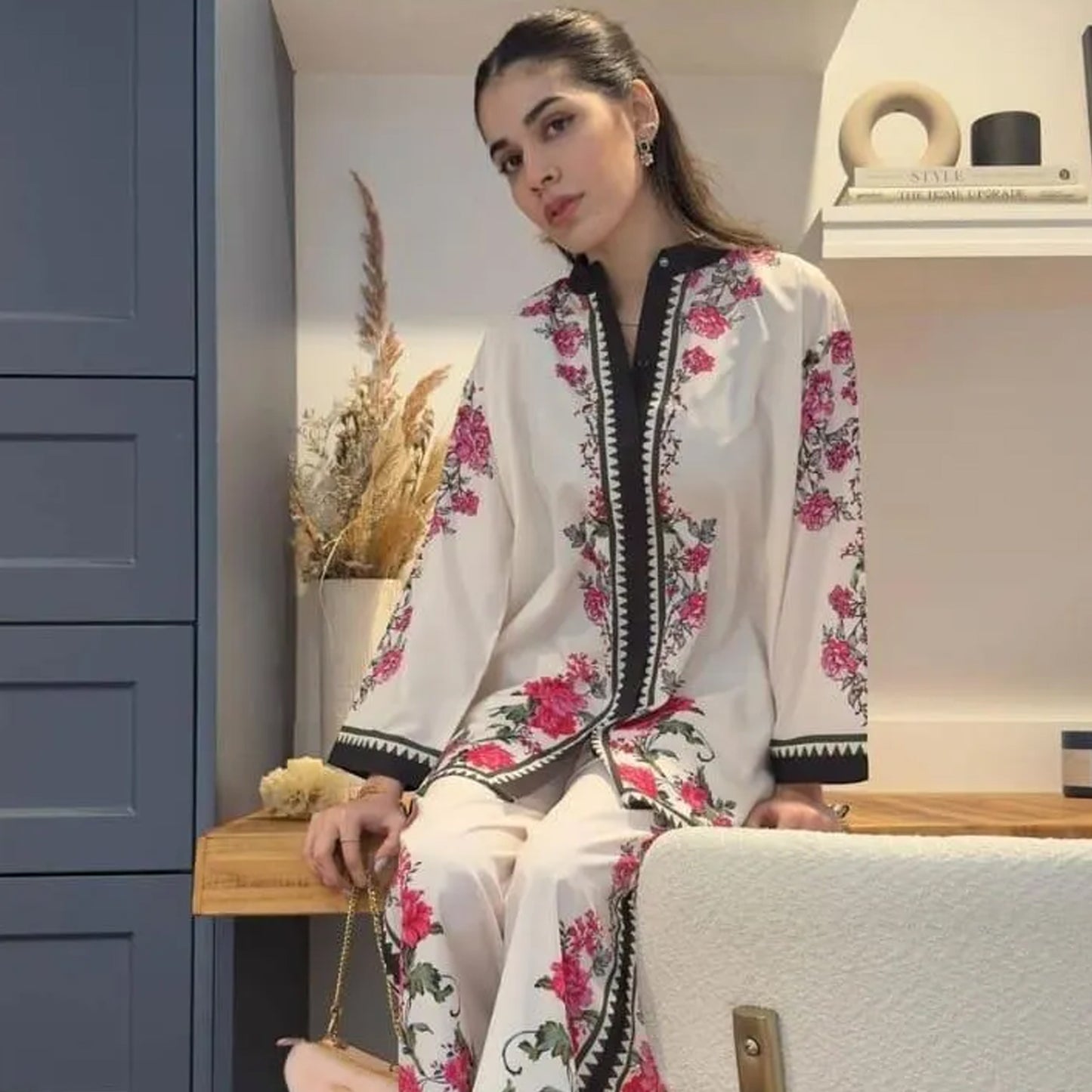 2 Pcs Women's Stitched Swiss Lawn Printed Co-Ord Set