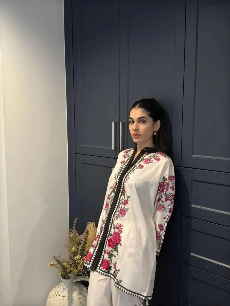 2 Pcs Women's Stitched Swiss Lawn Printed Co-Ord Set