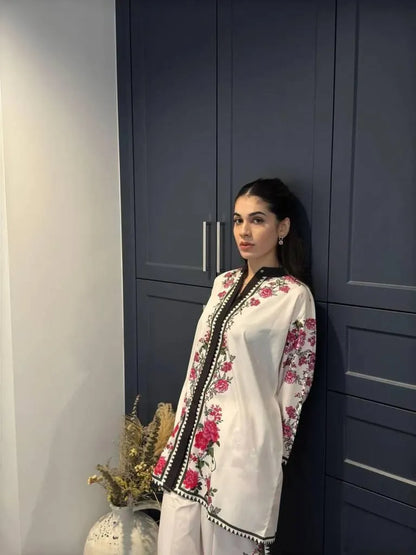 2 Pcs Women's Stitched Swiss Lawn Printed Co-Ord Set