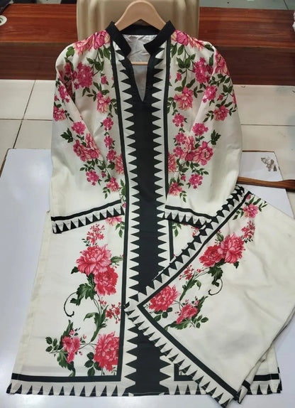 2 Pcs Women's Stitched Swiss Lawn Printed Co-Ord Set