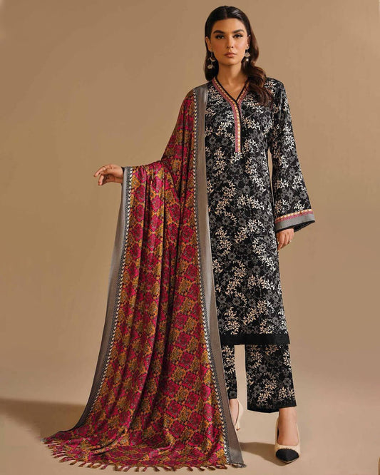 3 Pcs Women's Unstitched Khaddar Printed Suit