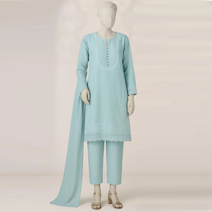 3 Pcs Women's Stitched Cotton Embroidered Suit