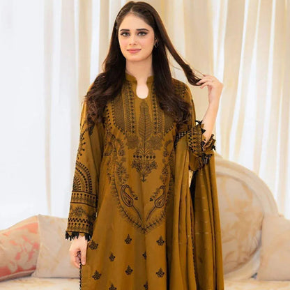 3 Pcs Women's Unstitched Embroidered Suit
