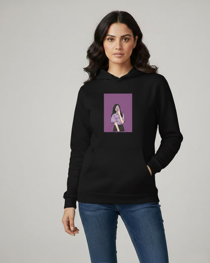 1 Pc Women's Stitched Fleece Printed Pullover Hoodie