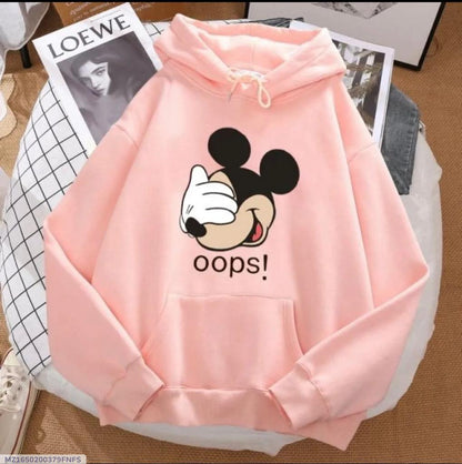 1 Pc Women's Stitched Fleece Printed Pullover Hoodie