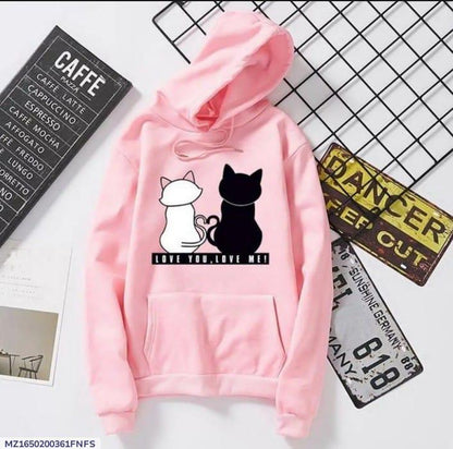 1 Pc Women's Stitched Fleece Printed Pullover Hoodie