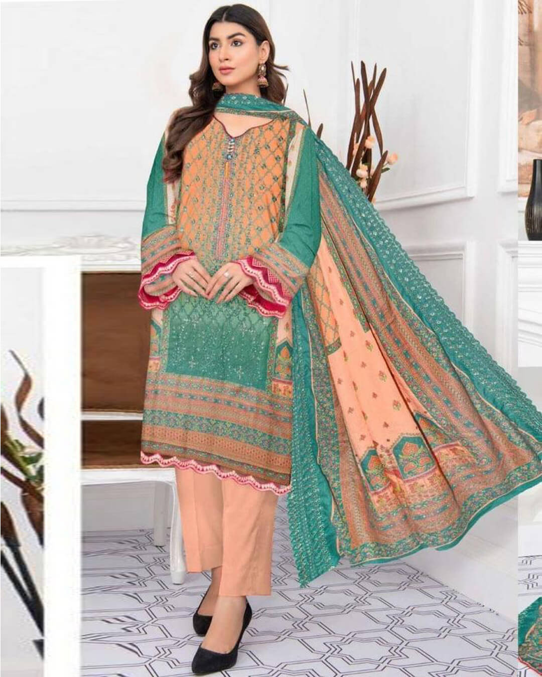 3 Pcs Women's Unstitched Karandi Printed Suit