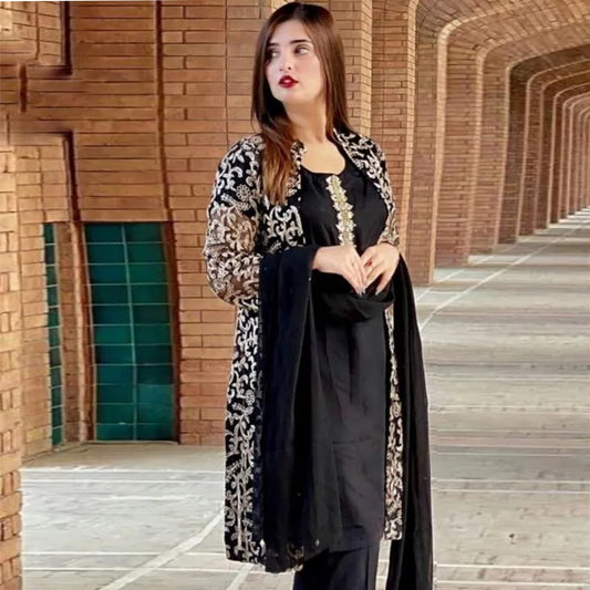 3 Pcs Women's Stitched Shamoz Silk Embroidered Suit