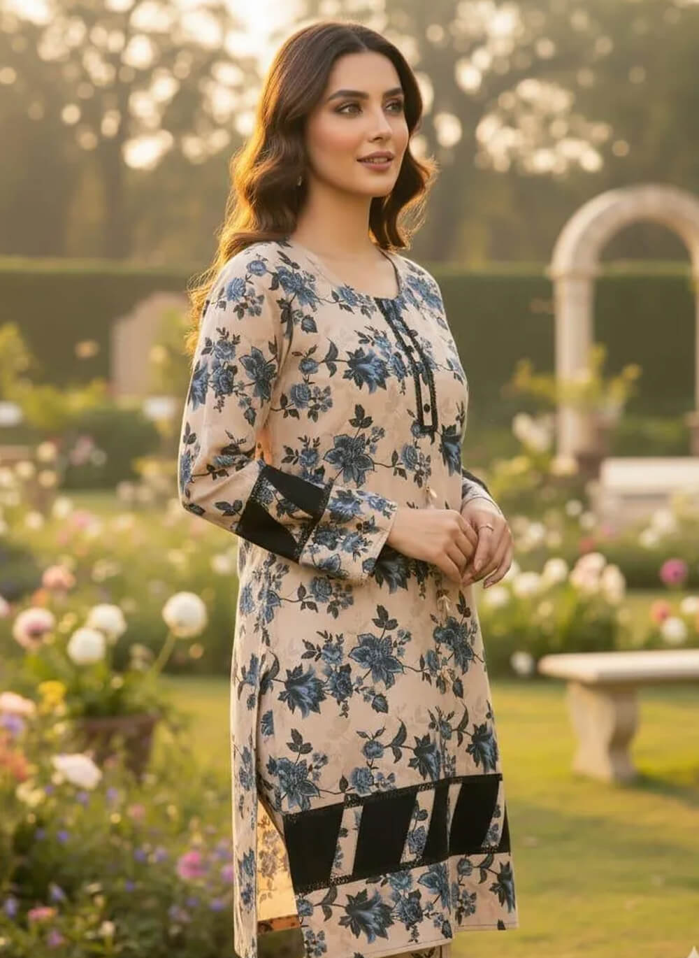 Stylish Women's Stitched Printed Shirt and Trouser Set - 2 Pcs in Crystal Wool and Cotton