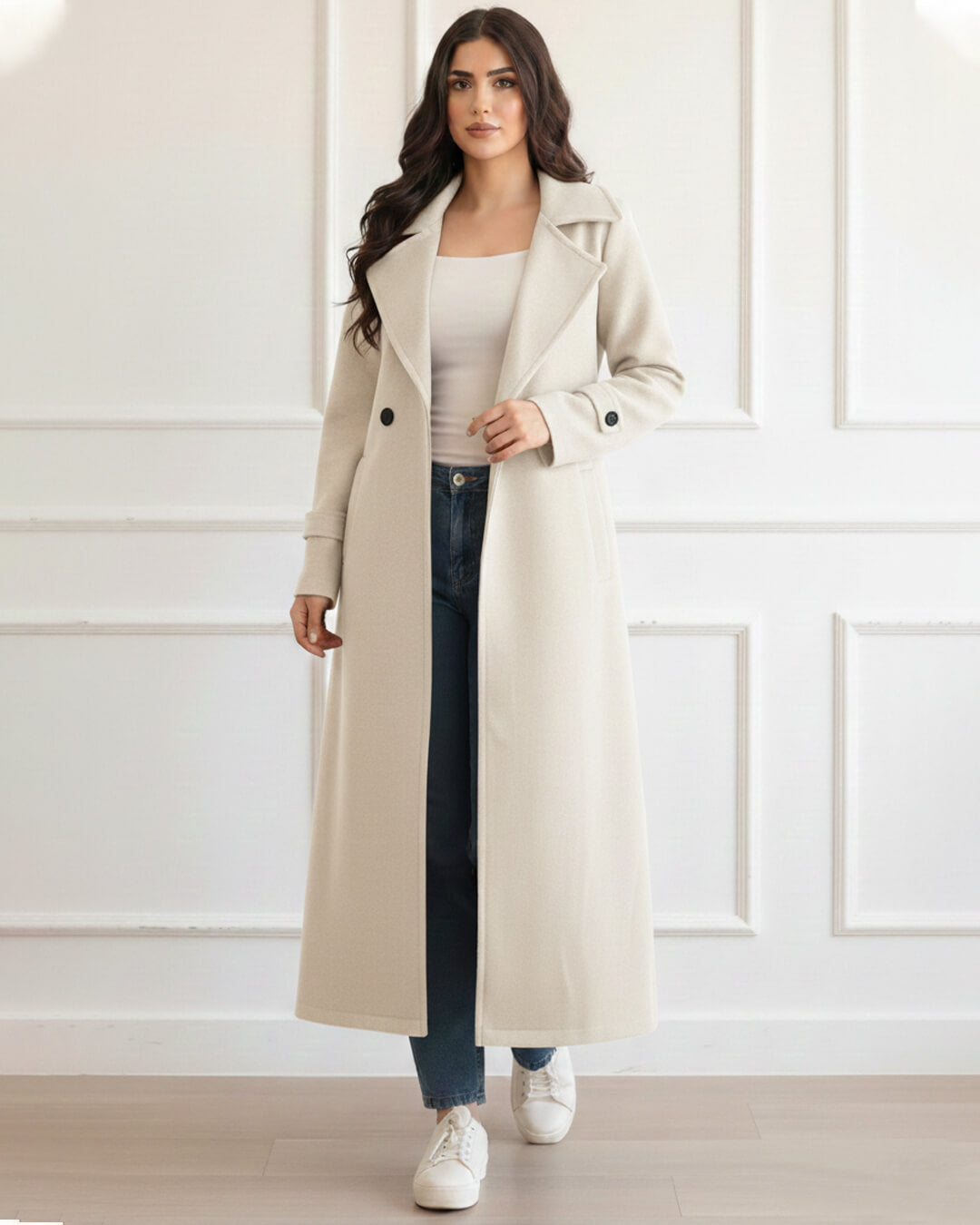 1 Pc Women's Stitched Fleece Plain Fleece Full Length Coat