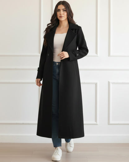 1 Pc Women's Stitched Fleece Plain Fleece Full Length Coat