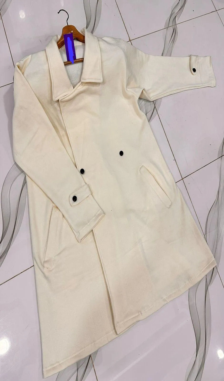 1 Pc Women's Stitched Fleece Plain Fleece Full Length Coat