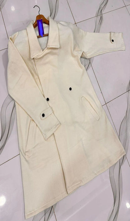 1 Pc Women's Stitched Fleece Plain Fleece Full Length Coat