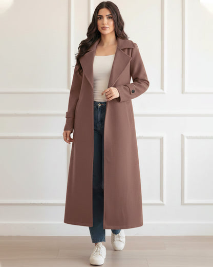 1 Pc Women's Stitched Fleece Plain Fleece Full Length Coat