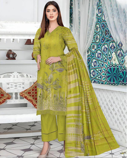3 Pcs Women's Unstitched Embroidered Suit