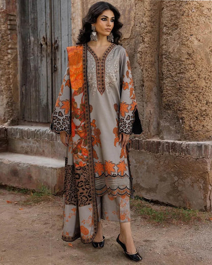 3 Pcs Women's Unstitched Khaddar Printed Suit