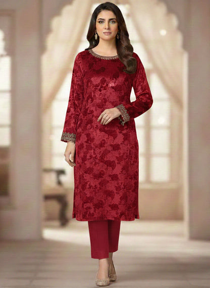 2 Pcs Women's Unstitched Printed velvet Suit