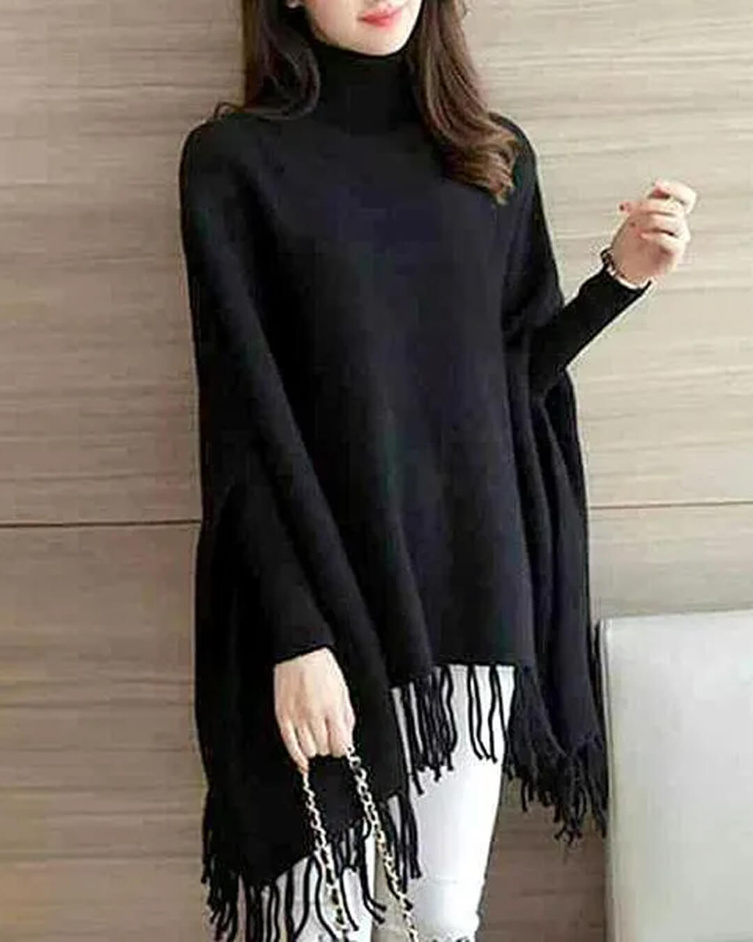 Women's Fleece Plain Poncho Cape Shawl