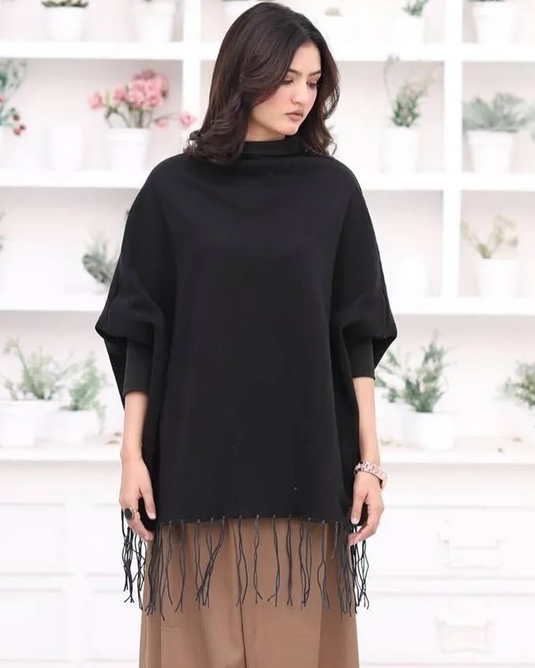 Women's Fleece Plain Poncho Cape Shawl