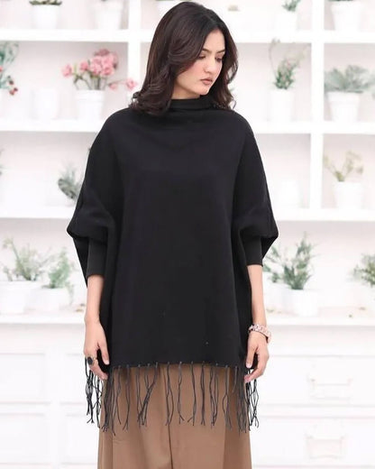 Women's Fleece Plain Poncho Cape Shawl