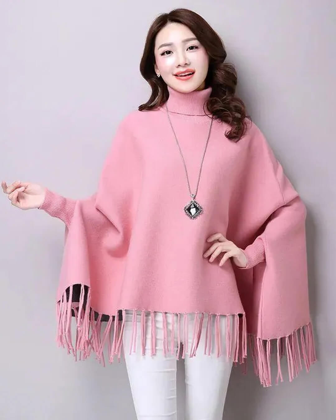 Women's Fleece Plain Poncho Cape Shawl