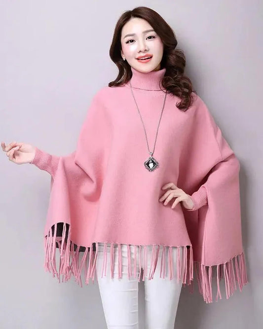 Women's Fleece Plain Poncho Cape Shawl