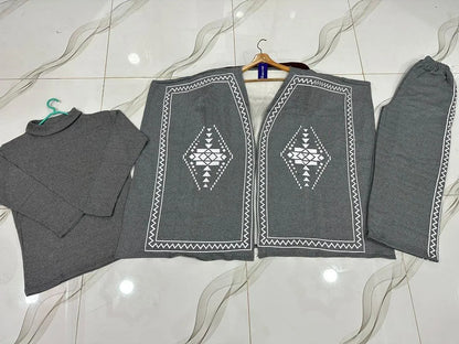 3 Pcs Women's Stitched Fleece Printed Tracksuit