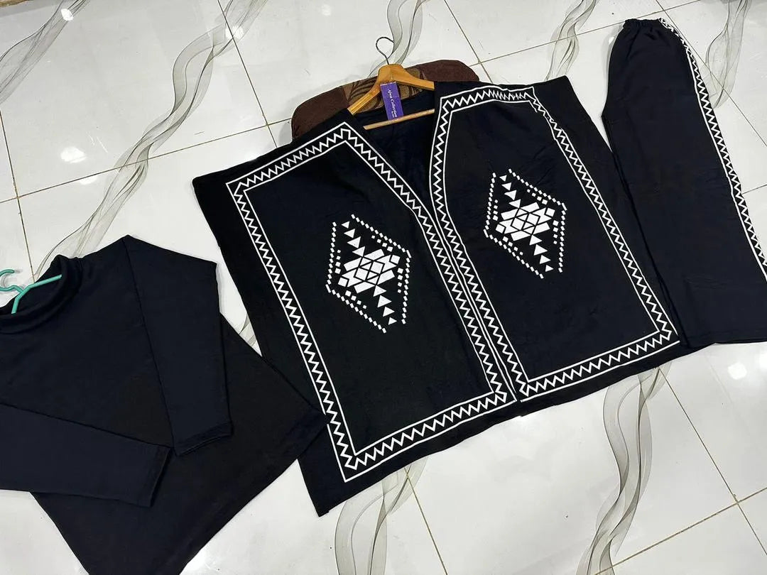 3 Pcs Women's Stitched Fleece Printed Tracksuit