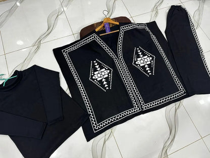 3 Pcs Women's Stitched Fleece Printed Tracksuit