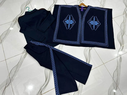 3 Pcs Women's Stitched Fleece Printed Tracksuit