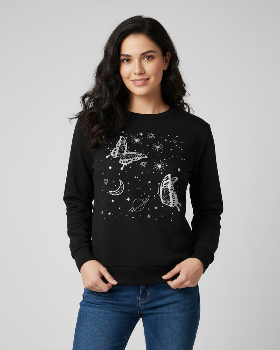 1 Pc Women's Stitched Fleece Printed Sweat Shirt