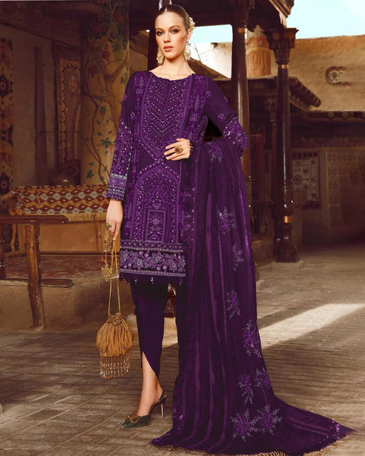 3 Pcs Women's Unstitched Viscose Plain Suit