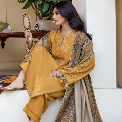 3 Pcs Women's Unstitched Embroidered Suit